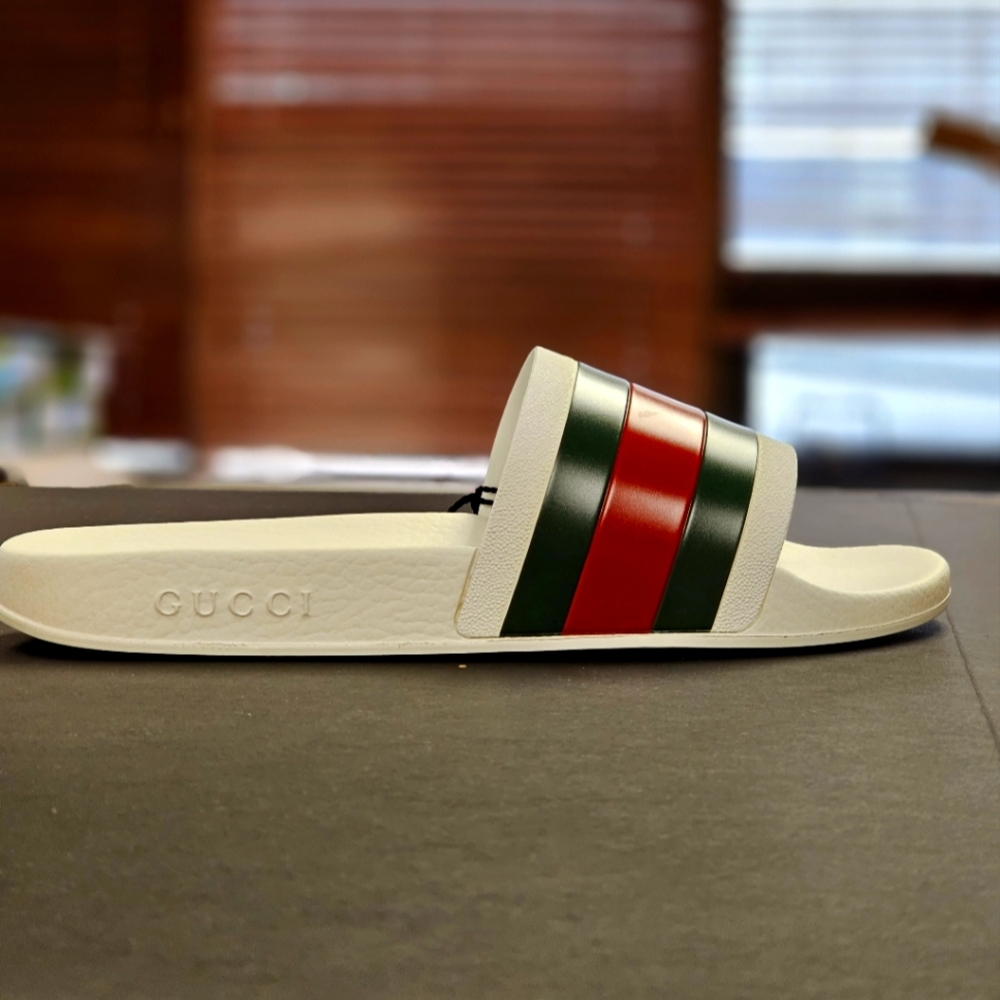 GUCCI Men's Web Rubber Slide Sandal